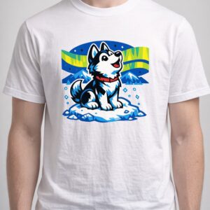 Koszulka z nadrukiem - Husky pod Zorzą Polarną
