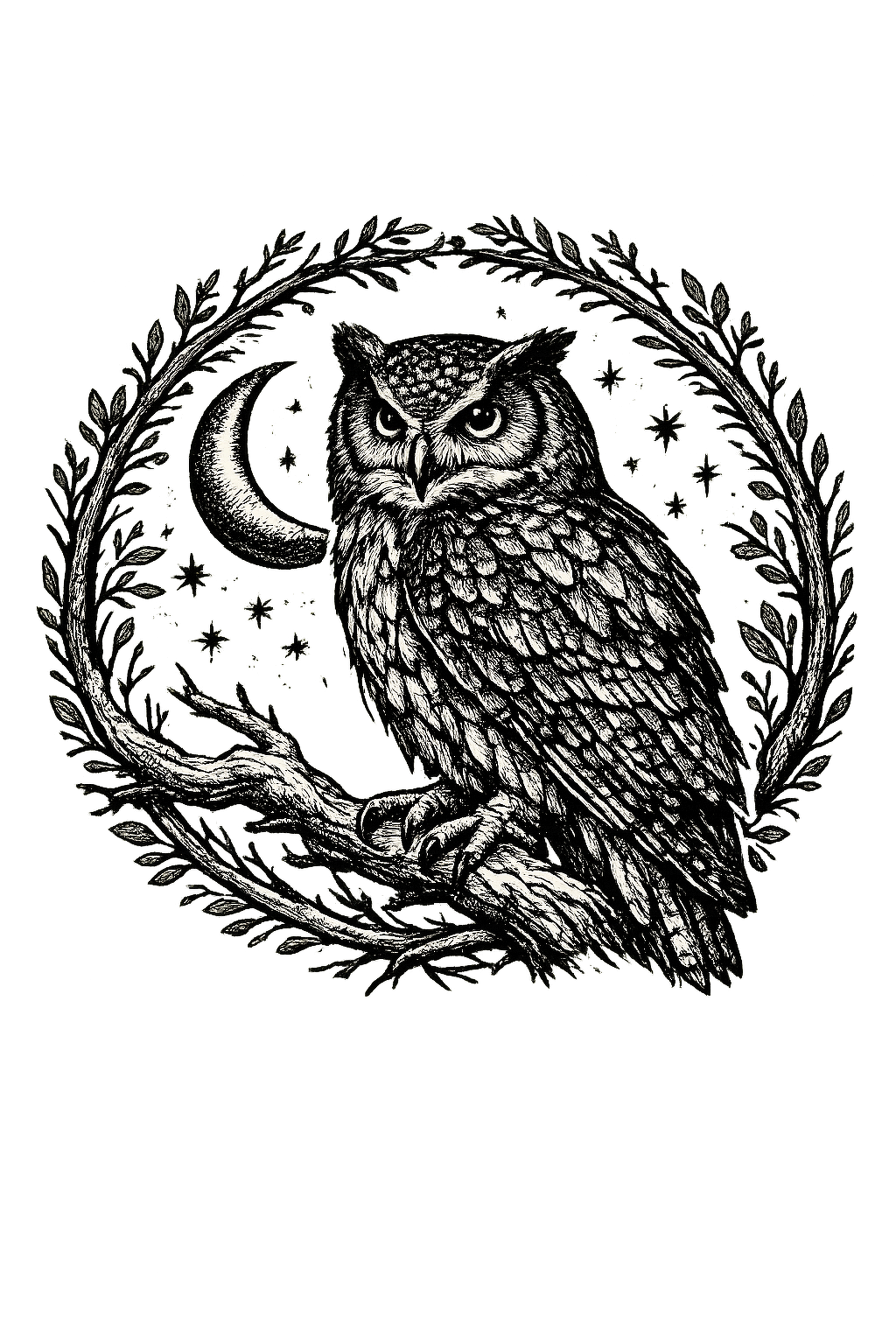 Koszulka z nadrukiem - Sowa Nocą - Rycina Detaliczna - obrazek 2