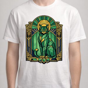 Koszulka z nadrukiem - Witrażowy kot Art Deco