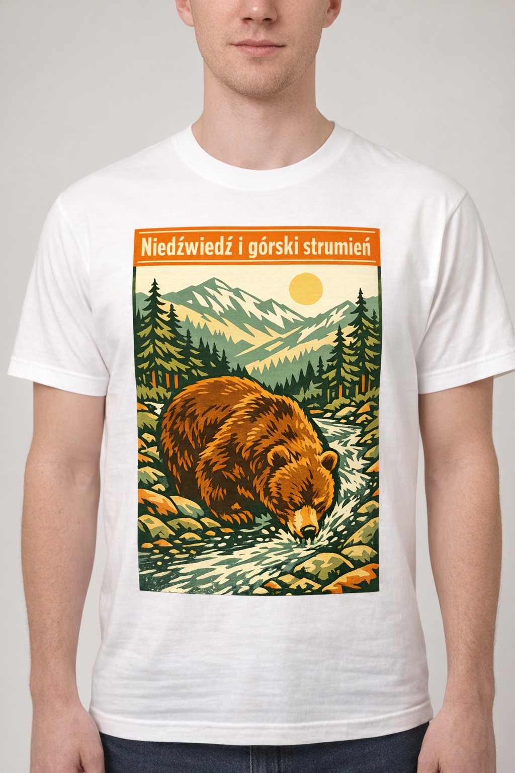 Koszulka z nadrukiem - Niedźwiedź przy górskim strumieniu