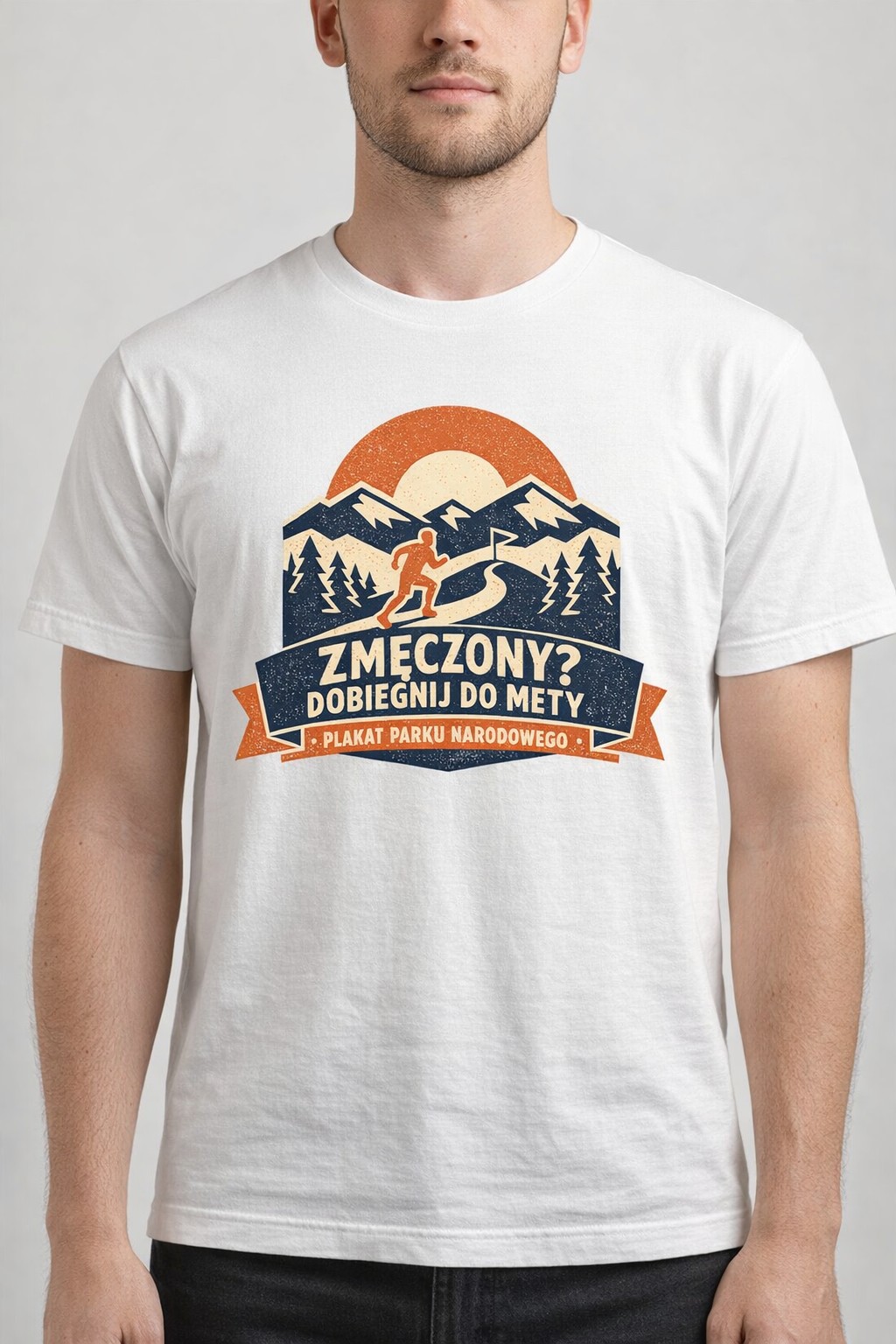 Koszulka z nadrukiem - Zmęczony? Dobiegnij do mety